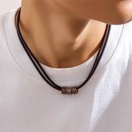 ALRNBY Men's Brown Leather Cord Necklace, Love Knot & Hip Hop Styles, Unisex Adult Jewelry Gift