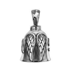 ALEOED Never Ride Faster Than Your Angel Can Fly Lucky Bell Angel Wing Knight Bell Letters Keychain Motorcycle Bike Riding Guardian Bell Key Ring