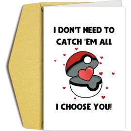 Oamiolek Funny Valentines Day Card for Him Her, Cute Gamer Valentine's Day Card for Boyfriend Girlfriend, I Choose You Vday Card, I Don't Need To Catch Em All