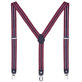 DonDon Men's Fashion Braces Suspenders 2,5 cm 1,0" Wide with 3 Clips in Y-Form Elasticated and Adjustable Length in Red Blue White