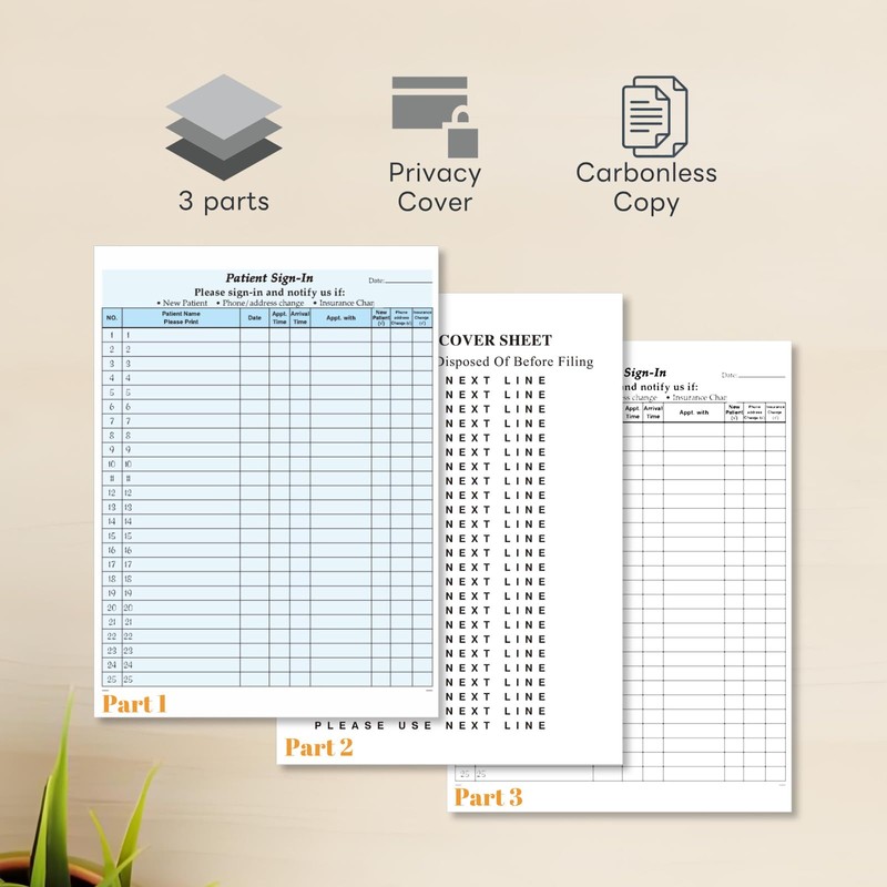 HIPAA Compliant Patient Sign-in Sheets - 30 Pack Carbonless Medical