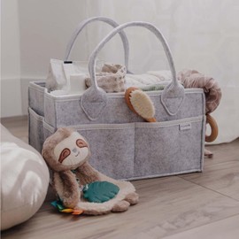 PUTSKA Baby Diaper Caddy Organizer Nursery Basket - Baby Basket Gift Registry For Baby Shower List. Baby Must Haves Essentials. Neutral Baby Stuff For Newborn Boy Nursery Decor Or Girl(Grey 13x9x7)