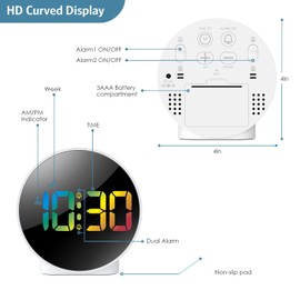 Ankilo NEWEST Digital Alarm Clock, LED Electronic Clock, Small Desk Clock with 2 Alarms, Snooze, Dimmable Alarm Days Set 12/24H Display, Bedside Clock