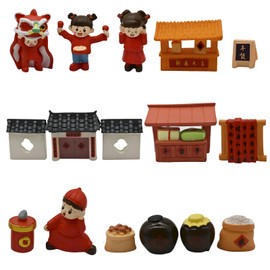Pinenjoy 21Pcs Miniature Chinese New Year Figurines Mini Spring Festival Lion Dance Action Figures 1 Inch Simulated Resin Furnitures Models for DIY Diorama Micro Landscape Craft