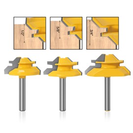 APlus 3-Piece 1/4 Inch 6.35 mm Gluing Milling Cutter Miter 45 Degree Lock Miter Router Bit Woodworking Cutter Cutting Tool for Engraving Machine Trimming Machine