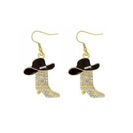 Western Cowgirl Boot Earrings for Women Gold Sliver Cowboy Boot Earrings Rhinestone Cowboy Enamel Hat Bohemian Rodeo Boot Drop Dangle Earrings Jewelry, 5cm, Acrylic, No Gemstone