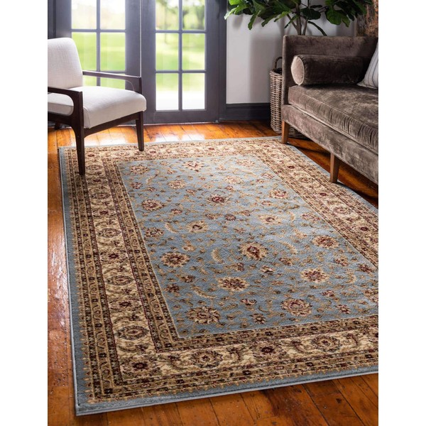 Unique Loom Voyage Collection Traditional Oriental Classic Intricate Design Area Rug, 7' 1" x 10' Rectangle, Light Blue/Cream
