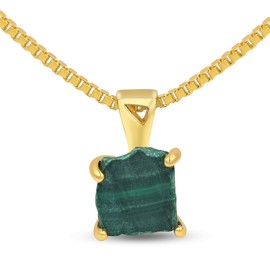 Genuine Raw Malachite pendant necklace, with 925 sterling silver yellow gold plated, real rough birthstone gift for her and him, Uniquelan Jewelry (malachite)