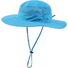 Outdoor Mesh Sun Hat Wide Brim UV Sun Protection Hat Fishing Hiking Hat - Color: Sky Blue, Size: Large