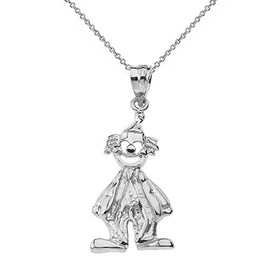 Sideways Crosses High Polish 925 Sterling Silver Auguste Clown Pendant Necklace, 18"