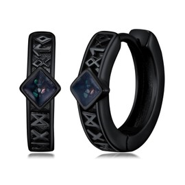 Midir&Etain Viking Hoop Earrings for Men Women 925 Sterling Silver Abalone Shell Black 15mm Huggie Earrings Jewellery Birthday Norse Pagan Mothers Day Gifts for Mom Father