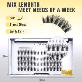 Natural Lash Clusters - 56pcs Wispy Eyelash Clusters, C Curl MIX Length Resuable DIY Lash Extensions,LANKIZ Individual Lashes for Beginners(MANGA03)