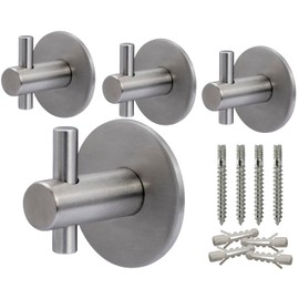 Neuhall 4 x Wall Hooks, Clothes Hooks, Wall Towel Hooks, Brushed Stainless Steel, Rust-Free Coat Hooks, Bathroom Towel Rail for Wall Mounting, Includes Fixing Set, Modern Round Length: 25 mm