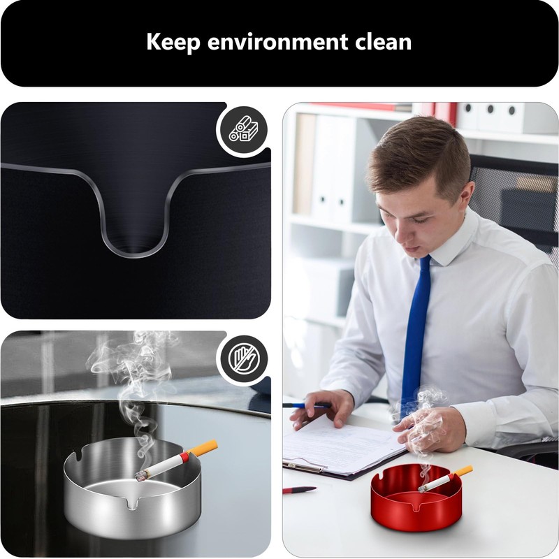 roygra Ashtray 2 Pack, Metal Ashtray - Black, Large Size