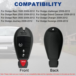 Smart Key Fob Cover Case Shell for Dodge Ram 1500 2500 3500 for Journey Challenger Grand Caravan Charger, Keyless Entry Remote Control Key Fob Shell