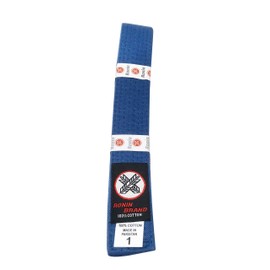 Ronin Brand Martial Arts Uniform - Cinturón de rango de color liso - Wht, Amarillo, Verde, Org, Azul, Pur, Rojo, Brn y Negro, Azul, 1