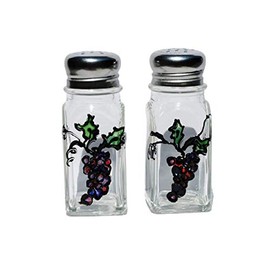 Purple Grapes Leaves Vine Hand Painted Glass Salt and Pepper Shakers Set