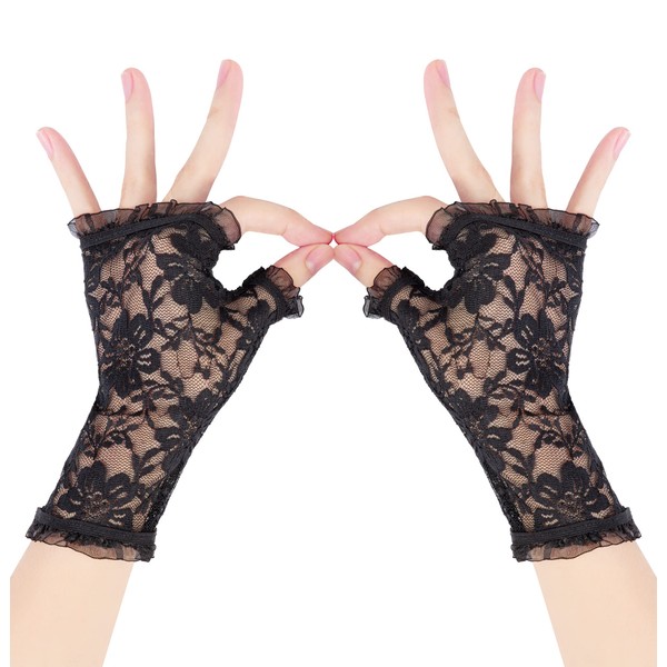 Simplicity Black Lace Fingerless Gloves for Women, Fashion Bridal Gloves for Special Occasions, Large Flower Black, Big Flower Black, One Size, Big Flower Black, Einheitsgröße