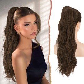 Sofeiyan Ponytail Hairpiece with Drawstring, 56 cm Long Wavy Braid Ponytail Hair Extension, Synthetic Natural Drawstring Ponytail Extension for Women, Brown & Reddish Brown