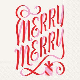 IHR Christmas 3-Ply Deluxe Paper Napkins, 20-Count Cocktail Beverage Size, Merry Merry