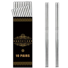 Bewos 10 Pairs Stainless Steel Chopsticks 8.9 Inch Dishwasher Safe Chopsticks, Alloy Chopsticks, Reusable Chinese Chopsticks, Stainless Steel Chopsticks, 10P