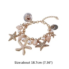 PandaHall Elite 1 Strand Starfish Shell Bracelets, Conch Starfish Faux Pearl Anklet Bracelet, Charm for Women, Bohemian, Adjustable Shell Bracelet, 18.7 cm