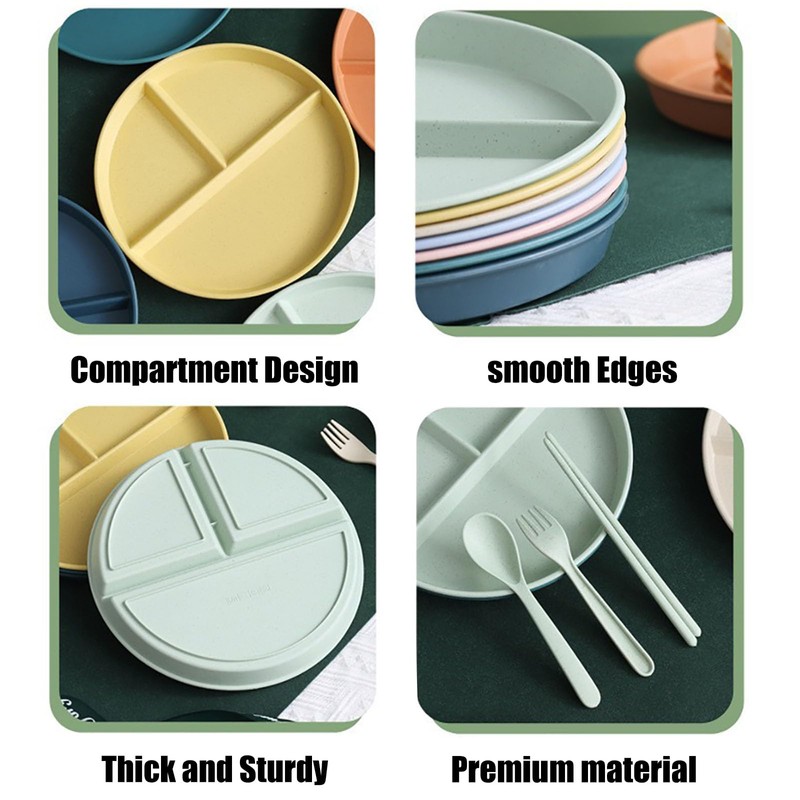 Delphinus 8 Pack 9 Inch Divided Plates For Adults, 3
