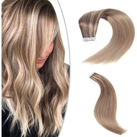 SURNEL 20 Inch Tape in Hair Extensions Human Hair Color 10 Fading To 16 With Color 16 Highlighted Tape in Remy Hair Extensions 20 Pcs 50g(#10/16/16-20)