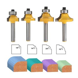 4 Pcs Round Over Bearing Edging Router Bits, Corner Rounding Edge-forming Bit Set, Roundover Beading Router Bit Set, 1/4 Inch Shank Woodworking Milling Cutter Tools | 1/8", 1/4", 3/8", 1/2" Radius