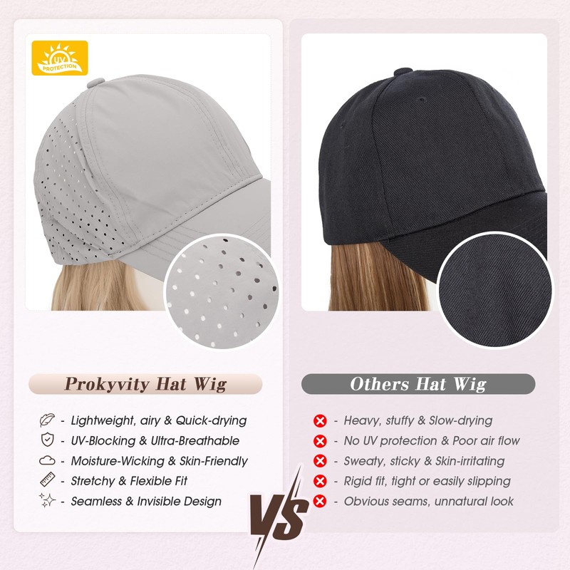 Hat Wig for Women, Wig Cap with Hair Attached,Quick-drying Baseball