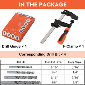 Steel DN Mate Aluminum Multi-Angle Drill Guide with F Clamp, 30 45 90 Degree 4 Sizes Guide Track Cable Railing Kit Stair Deck Template Jig for Straight and Angle Hole Wood Post, DG12