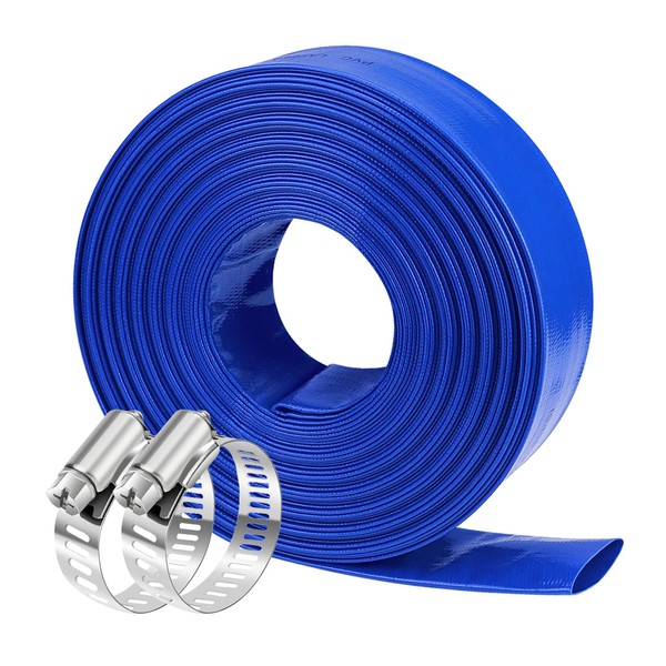 Augtarlion 2.5" x 100 FT Heavy Duty Pool Backwash Hose, Reinforced Lay Flat Discharge Hose, Weather-proof & Burst-proof, Ideal for Sump Pump Hose & Pool Drain Hose, Blue