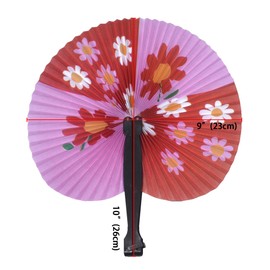 Bestage 20 Pcs Folding Handheld Fans Paper Chinese Oriental Floral Wedding Round Shaped Accordion Fans Assortment with Plastic Handle for Birthday Party Favors Kids Supplies(Black Handle)