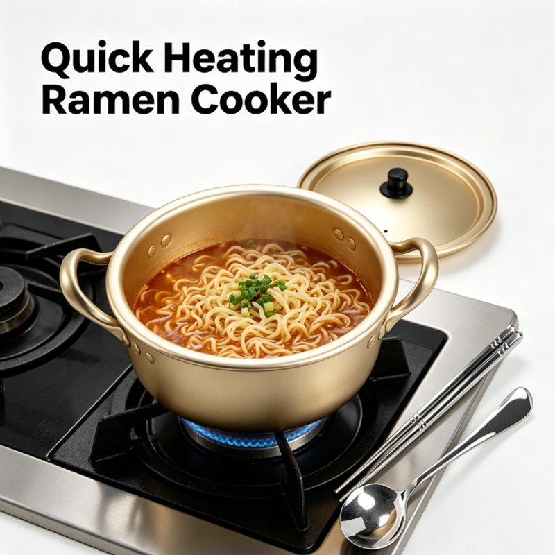 Korean Ramen Pot with Lid, Double Handle Ramen Cooking Pot