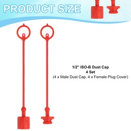 PATIKIL 1/2" ISO-B Hydraulic Coupler Male Dust Cap and Female Plug Cover, Set of 4 Rubber Quick Disconnects Port Plug Cover Fittings Red Cap with Retention Ring