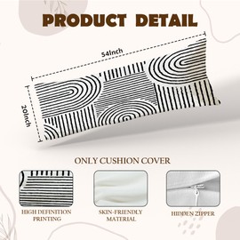 SNNDER Modern Abstract Black and White 20x54 Body Pillow Cover with Zipper, Modern Home Decor, Mid Century Contemporary Minimalist Lines Decorative Long Hug Pillow Cases for Bed Couch
