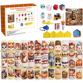 Thanksgiving Crackers Poppers Party Table Favors No-Snap No Popping 12 Pack Prefilled with Gifts Mini Toys Prizes Party Hats Joke Fall Dinner Games Activities for Kids Family Traditions Turkey