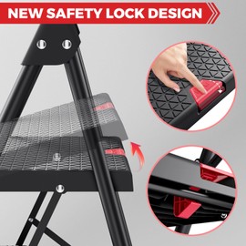 KINGRACK Sturdy Steel 5 Step Ladder, Folding Step Stool with Handrail, Anti-Slip Wide Pedals, Safe-Lock Design, Pass 800lbs Load Testing, Portable Ladder for Multi-Purpose in Home, Kitchen, Black