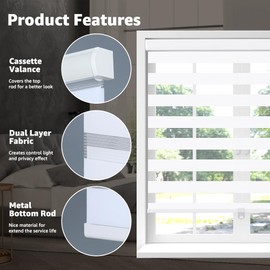 SEEYE Cordless Zebra Blinds for Window, French Door Blinds Free-Stop Roller Window Shades with Valance 18" W x 72" H, Light Filtering Window Treatment Sheer Blinds & Shades Easy to Install, White