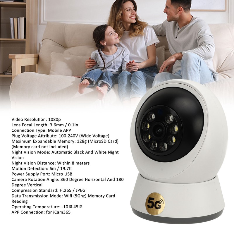 Home Security Camera 1080P WiFi PTZ Camera with 360 Degree