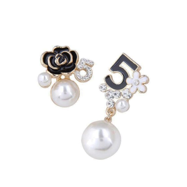 ZHOUMEIWENSP Fashion Number 5 Pearl Camellia Flower Drop Earrings Dangle