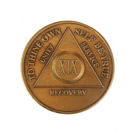 19 Year AA Medallion Traditional Bronze Raised Center Sobriety Chip
