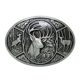 Bai You Mei Men's Western Silver Deer Hunting Woods Buck Southern Antler Head Belt Buckles