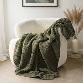 EVERGRACEHOME Chunky Chenille Knit Throw Blanket for Couch, Soft Luxurious Moss Stitch Blankets for Bed, Cozy Decorative Farmhouse Knitted Throws for Sofa, Olive Green, 60" x 80"
