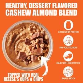 Fit Butters Chocolate Peanut Butter Cup Cashew Almond Butter Spread, Added Protein and Coconut Oil, Low Carb, Low Sugar, Gluten Free, Complete Protein Dessert Flavored Nut Butter