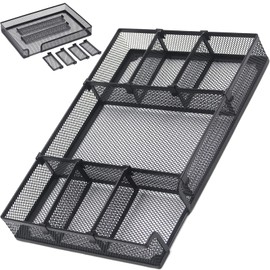 Organizador de Cajones, Organizador de Accesorios, Bandejas Divisoras de Cajones de Escritorio con 6 Compartimentos, Malla de Metal, Escritorio para Oficina en Casa, Fácil de Ensamblar, Ajustable