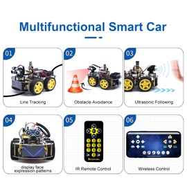 KEYESTUDIO 4WD Programmable Smart Car Robot Starter Learning DIY Kit for Arduino Electronics Programming Project STEM Educational Robotics Science Assembly Set