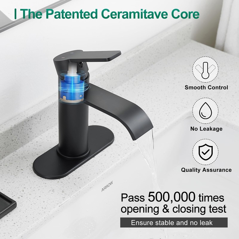 VOTON Matte Black Waterfall Bathroom Faucet, Single Handle 1 or