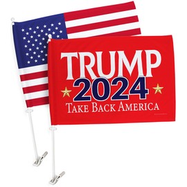Red Trump Take Back America Flag For Car American Bandera Para Carros Window Clip Pole Mount Kit Rally Shooting 2024 Poster Auto Decor MAGA Sign Outdoor Decorations Republican Gift Made In USA