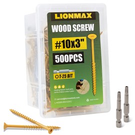 LIONMAX Deck Screws 3 Inch, Wood Screws #10 x 3, 500 PCS, Rust Resistant, Exterior Epoxy Coated, Outdoor Decking Screws, Torx/Star Drive Head Deck Screw, T25 Star Bit Included, Tan